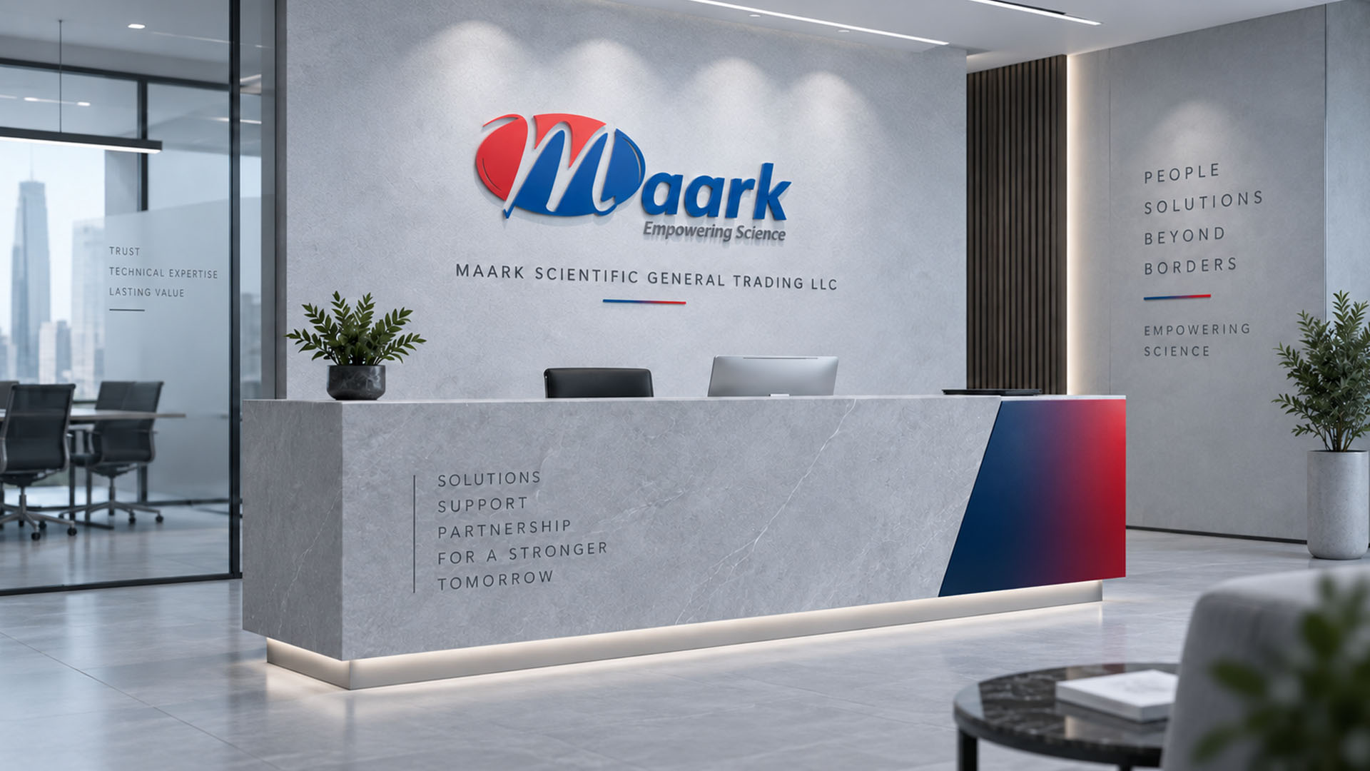 Maark Scientific office reception branding mockup by NAC D Studio